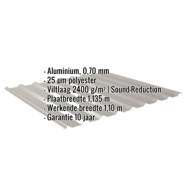 Damwandplaat 20/1100 aluminium 0,70 mm met anti-condensvlies, specificaties getoond