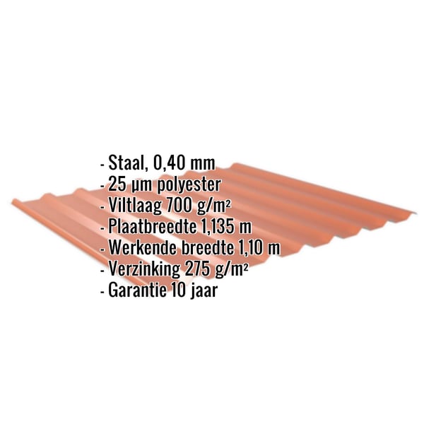 Damwandplaat 20/1100 Koperbruin met ingebedde specificaties voor materiaal, dikte en coating