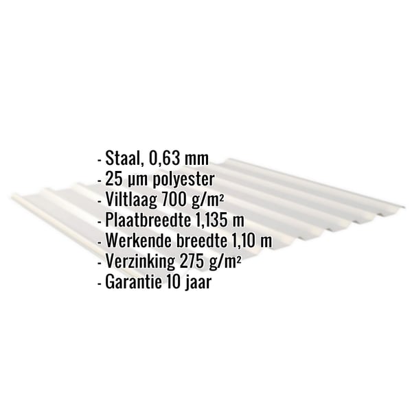 Damwandplaat 20/1100 Zilver-Metallic met ingebedde productgegevens over materiaal, dikte en coating