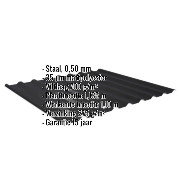 Damwandplaat 20/1100 | Dak | Anti-Drup 700 g/m² | Staal 0,50 mm | 35 µm Mattpolyester | 33 - Zwart