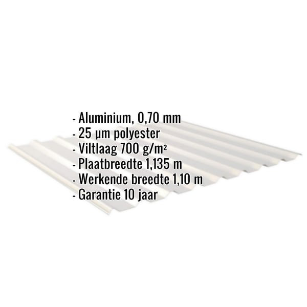 Damwandplaat 20/1100 aluminium 0,70 mm Zilver-Metallic met ingebedde specificaties