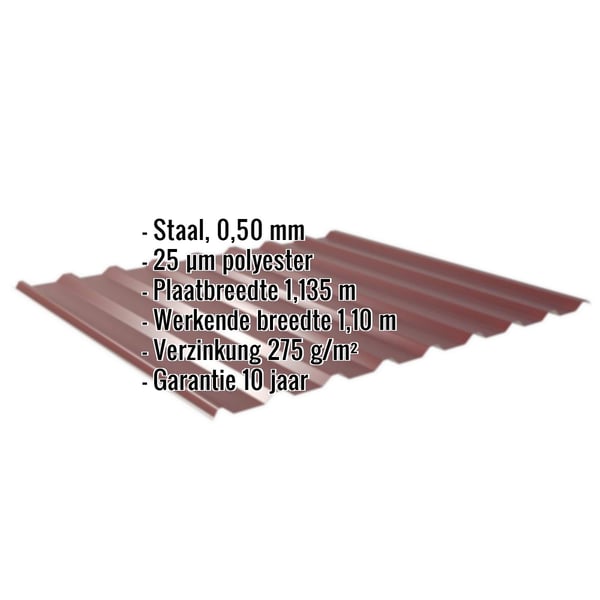 Damwandplaat 20/1100 | Dak | Staal 0,50 mm | 25 µm Polyester | 3005 - Wijnrood