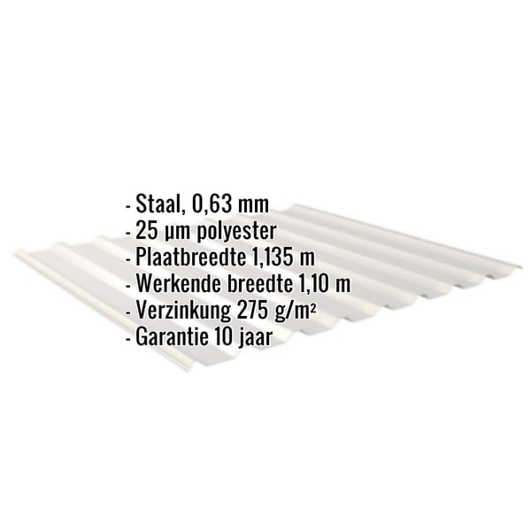 Damwandplaat 20/1100, Zilver-Metallic, met ingebedde specificaties voor materiaal, dikte en coating