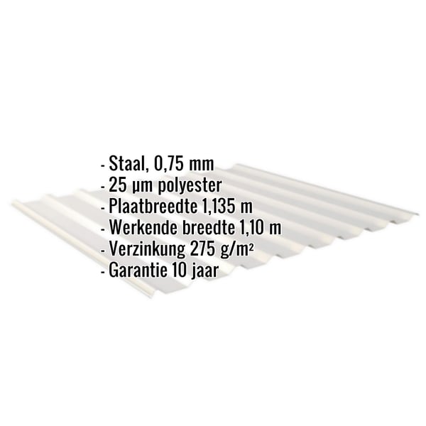 Damwandplaat 20/1100, Zilver-Metallic, met ingebedde technische gegevens zoals materiaal, dikte en garantie