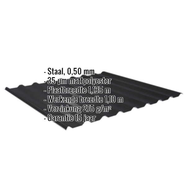 Damwandplaat 20/1100 | Dak | Staal 0,50 mm | 35 µm Mattpolyester | 33 - Zwart