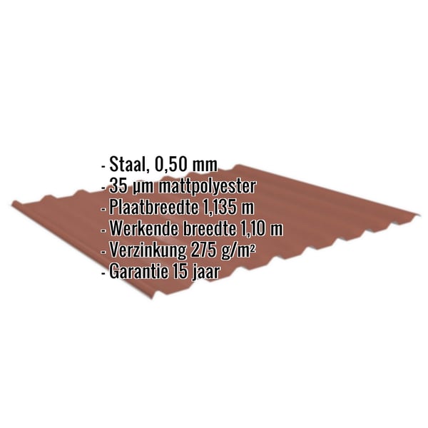 Damwandplaat 20/1100 | Dak | Staal 0,50 mm | 35 µm Mattpolyester | 75 - Terracotta