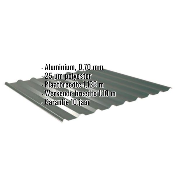 Damwandplaat 20/1100 aluminium 0,70 mm mosgroen met ingebedde specificaties
