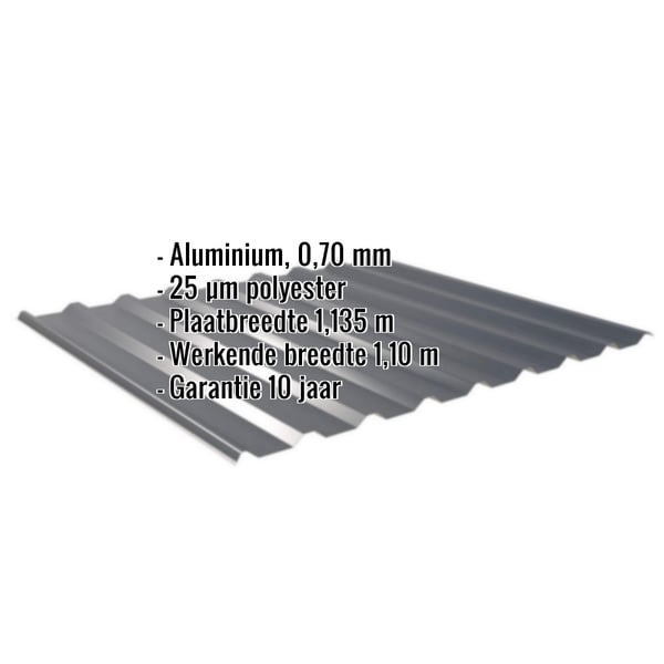 Damwandplaat 20/1100 aluminium 0,70 mm antracietgrijs met ingebedde productgegevens