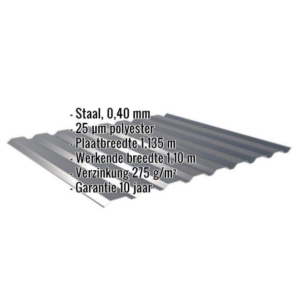 Damwandplaat 20/1100 antracietgrijs, 0,40 mm, met ingebedde technische gegevens