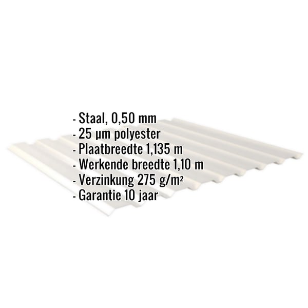 Damwandplaat Grijswit, 0,50 mm dikte, met ingebouwde technische specificaties