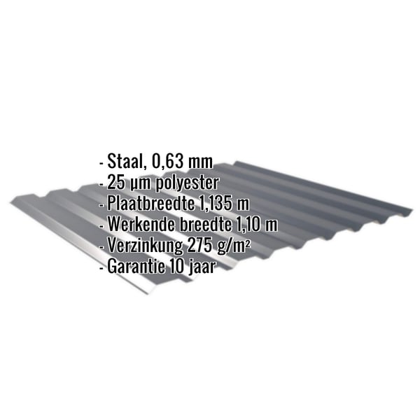 Damwandplaat 20/1100 wand, Antracietgrijs, met ingebedde productgegevens over materiaal, dikte en coating