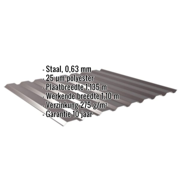 Damwandplaat 20/1100 Wand, Chocoladebruin, met ingebouwde gegevens over materiaal, dikte en garantie
