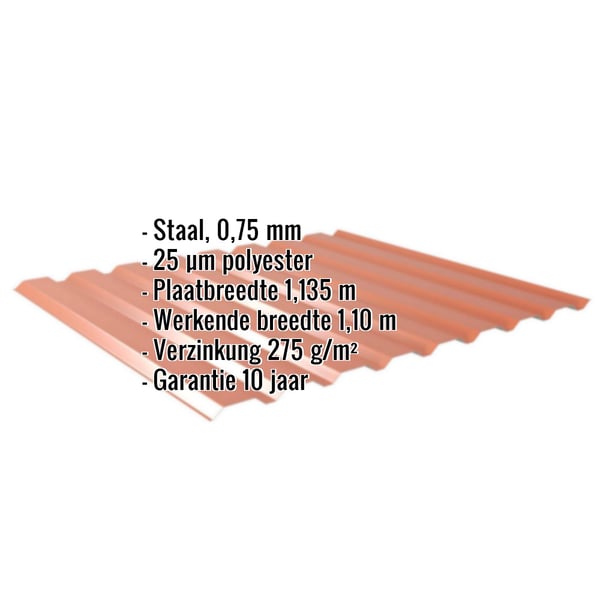 Damwandplaat 20/1100 Koperbruin met ingebedde gegevens: Staal 0,75 mm, 25 µm polyester, Plaatbreedte 1,135 m