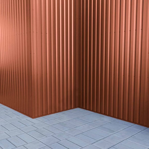 Detailaanzicht van de Koperbruin damwandplaat 20/1100 wandbekleding op een hoek
