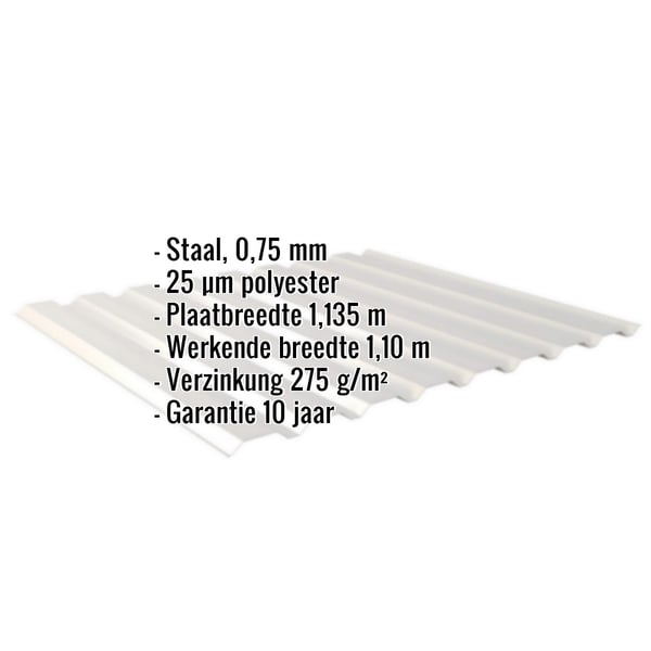 Damwandplaat 20/1100 Zilver-Metallic, 0,75 mm dikte, met ingebouwde technische gegevens