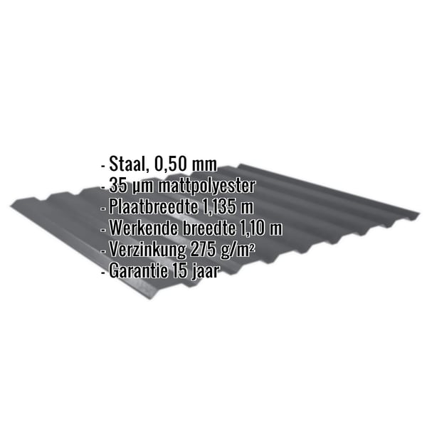 Damwandplaat 20/1100 wand, donkergrijs, 0,50 mm, met ingebedde specificaties