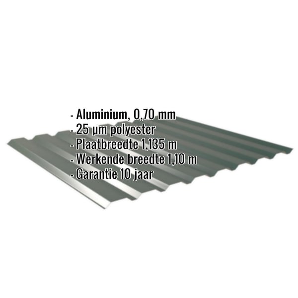 Damwandplaat 20/1100 aluminium 0,70 mm mosgroen met ingebouwde specificaties
