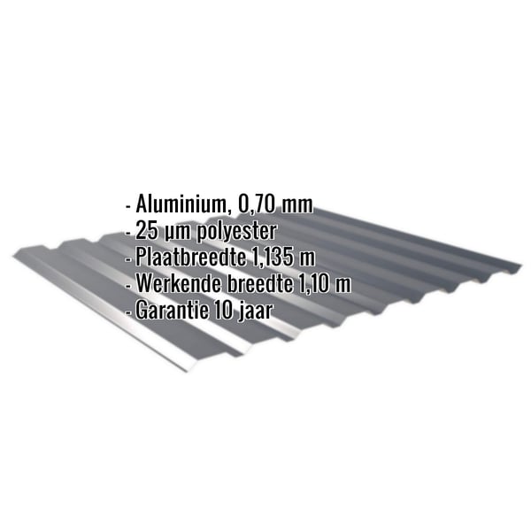 Damwandplaat 20/1100 aluminium 0,70 mm antracietgrijs met ingebedde specificaties