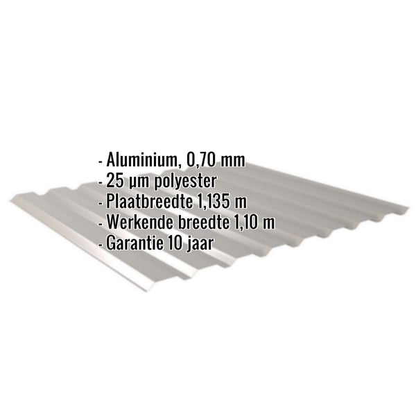 Damwandplaat 20/1100 aluminium 0,70 mm, RAL9007, met ingebouwde technische gegevens en garantie