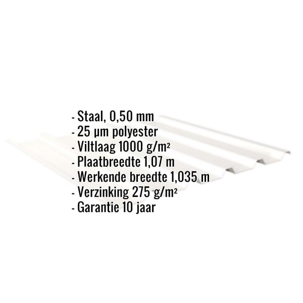 Damwandplaat 35/207 | Dak | Anti-Drup 1000 g/m² | Staal 0,50 mm | 25 µm Polyester | 9010 - Zuiverwit
