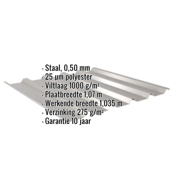 Damwandplaat 35/207 dak anti-condens, grijs aluminiumkleurig, met ingebedde productgegevens en coating
