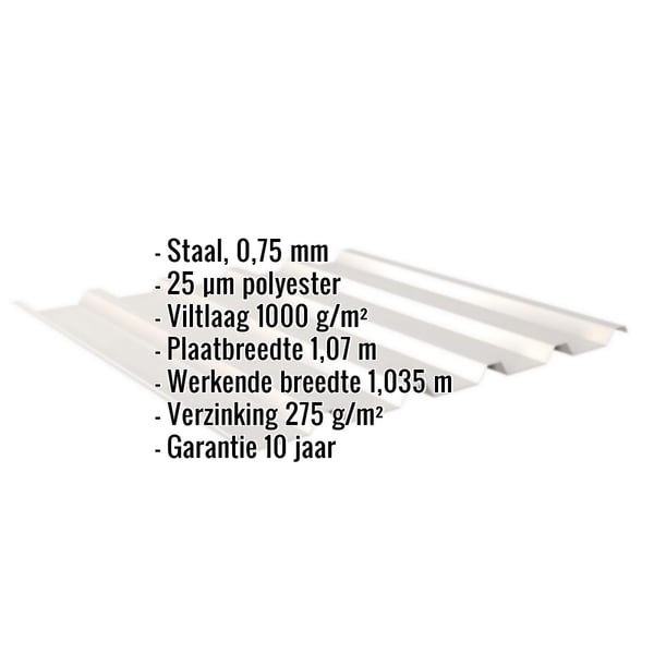 Damwandplaat 35/207 Grijswit, 0,75 mm, met ingebedde technische specificaties