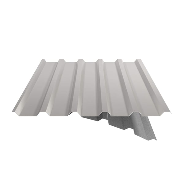 Damwandplaat 35/207 Grijswit, 0,75 mm, met anti-condensvlies, detail van de overlapping