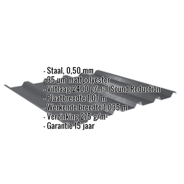 Damwandplaat 35/207 | Dak | Anti-Drup 2400 g/m² | Staal 0,50 mm | 35 µm Mattpolyester | 23 - Donkergrijs