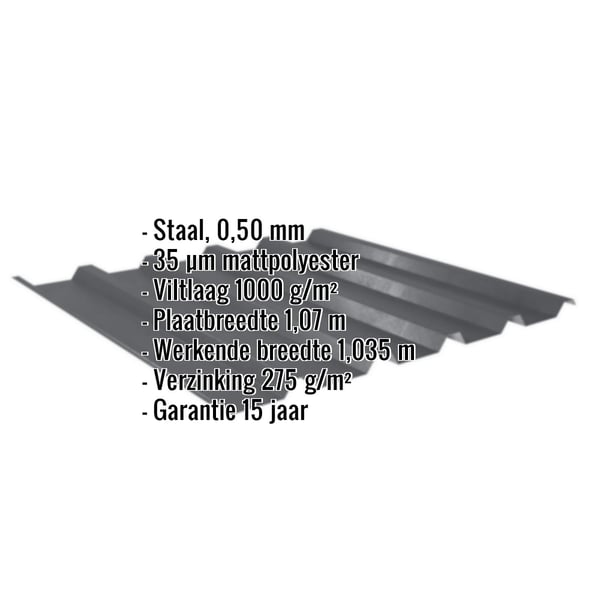 Damwandplaat 35/207 | Dak | Anti-Drup 1000 g/m² | Staal 0,50 mm | 35 µm Mattpolyester | 23 - Donkergrijs