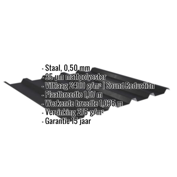 Damwandplaat 35/207 | Dak | Anti-Drup 2400 g/m² | Staal 0,50 mm | 35 µm Mattpolyester | 33 - Zwart
