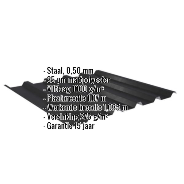Damwandplaat 35/207 | Dak | Anti-Drup 1000 g/m² | Staal 0,50 mm | 35 µm Mattpolyester | 33 - Zwart