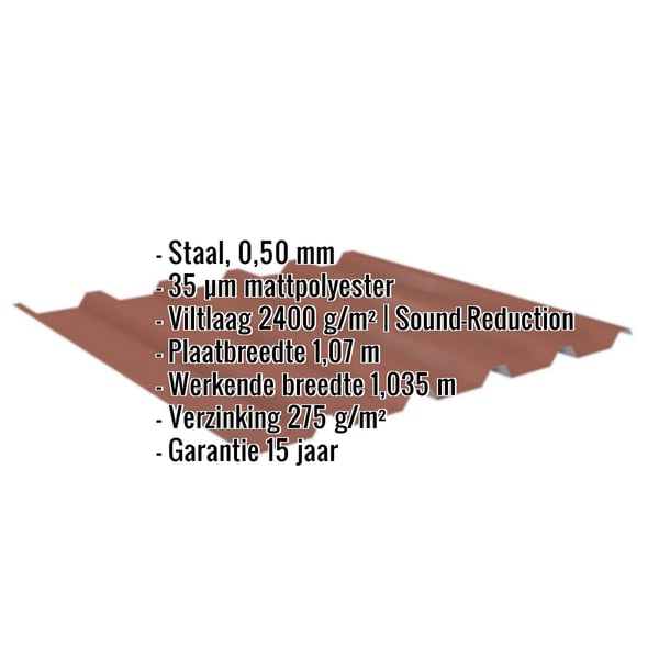 Damwandplaat 35/207 | Dak | Anti-Drup 2400 g/m² | Staal 0,50 mm | 35 µm Mattpolyester | 75 - Terracotta