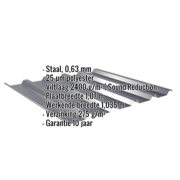 Damwandplaat 35/207 | Dak | Anti-Drup 2400 g/m² | Staal 0,63 mm | 25 µm Polyester | 7016 - Antracietgrijs
