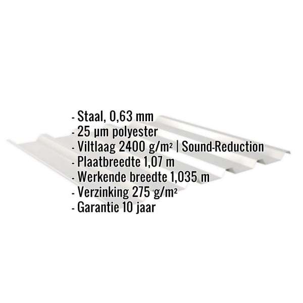 Damwandplaat 35/207 | Dak | Anti-Drup 2400 g/m² | Staal 0,63 mm | 25 µm Polyester | 9006 - Zilver-Metallic