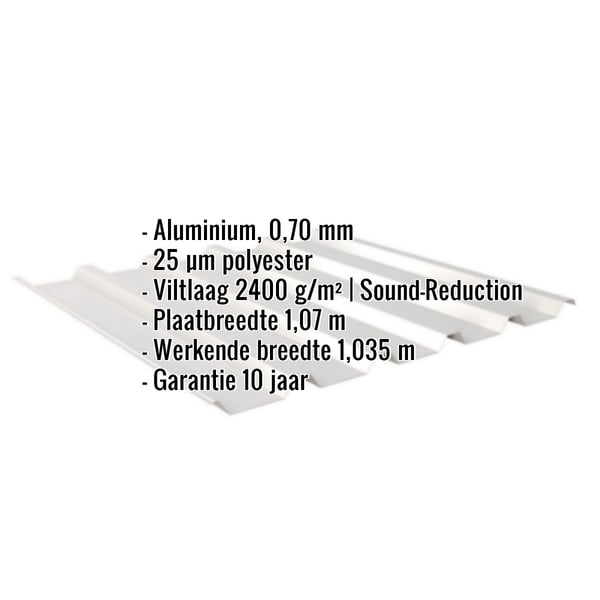Damwandplaat 35/207 aluminium Zilver-Metallic met ingebedde productgegevens over materiaal, coating en afmetingen