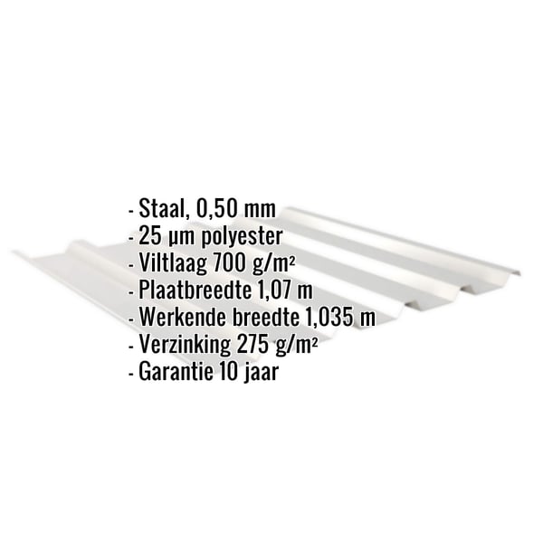 Damwandplaat 35/207 Zilver-Metallic met ingebedde specificaties voor materiaal, dikte, coating en afmetingen