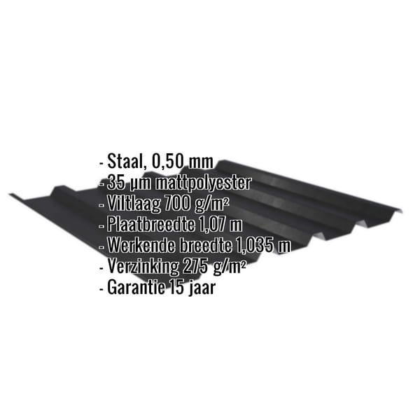Damwandplaat 35/207 | Dak | Anti-Drup 700 g/m² | Staal 0,50 mm | 35 µm Mattpolyester | 33 - Zwart