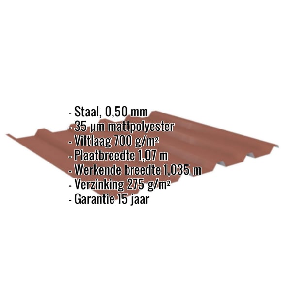 Damwandplaat 35/207 | Dak | Anti-Drup 700 g/m² | Staal 0,50 mm | 35 µm Mattpolyester | 75 - Terracotta