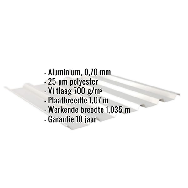 Damwandplaat 35/207 aluminium Zilver-Metallic met ingebedde specificaties voor materiaal, dikte, coating en afmetingen