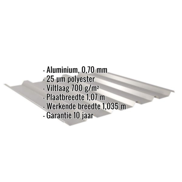 Damwandplaat 35/207 aluminium, 0,70 mm, grijs (RAL9007), met ingebedde specificaties