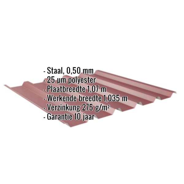 Damwandplaat 35/207 | Dak | Staal 0,50 mm | 25 µm Polyester | 3005 - Wijnrood