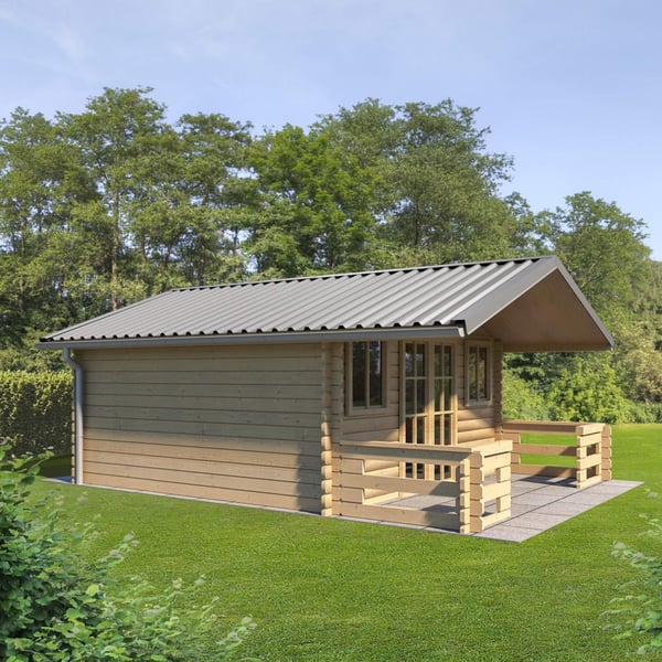 Damwandplaat 35/207, Zilver-Metallic, als dak op tuinhuis met terras