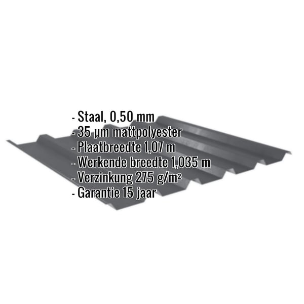 Damwandplaat 35/207 | Dak | Staal 0,50 mm | 35 µm Mattpolyester | 23 - Donkergrijs
