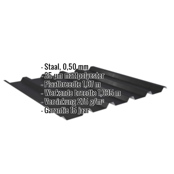 Damwandplaat 35/207 | Dak | Staal 0,50 mm | 35 µm Mattpolyester | 33 - Zwart
