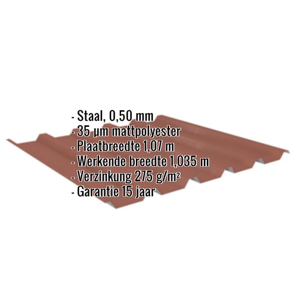 Damwandplaat 35/207 | Dak | Staal 0,50 mm | 35 µm Mattpolyester | 75 - Terracotta