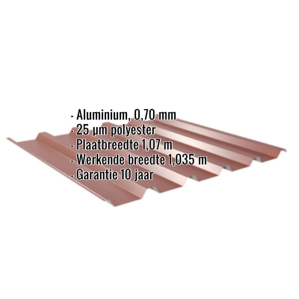 Damwandplaat 35/207 aluminium 0,70 mm roodbruin met ingebouwde specificaties