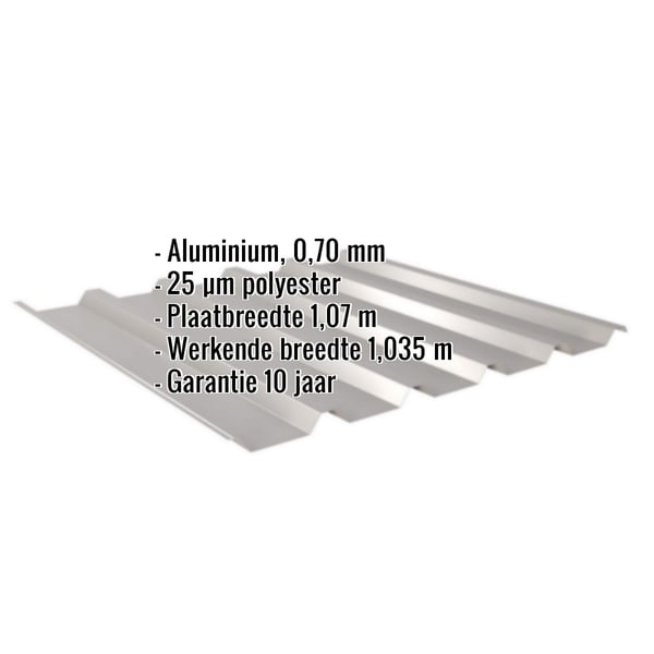 Damwandplaat 35/207 aluminium 0,70 mm, grijs (RAL9007), met ingebedde specificaties