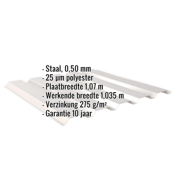 Damwandplaat 35/207 wand, lichtgrijs RAL 7035, met ingebouwde specificaties over materiaal en coating