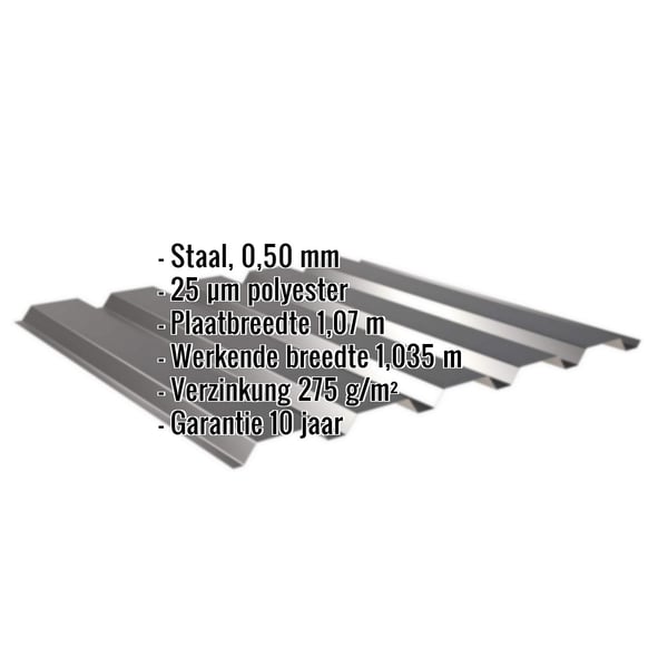 Damwandplaat 35/207 Gitzwart RAL 9005, 0,50 mm, met ingebouwde specificaties