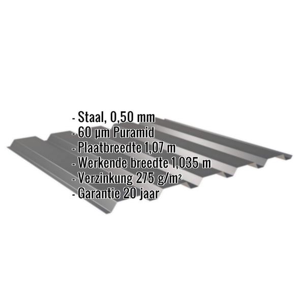Damwandplaat 35/207 wand, antracietgrijs RAL 7016, 0,50 mm, met ingebedde specificaties